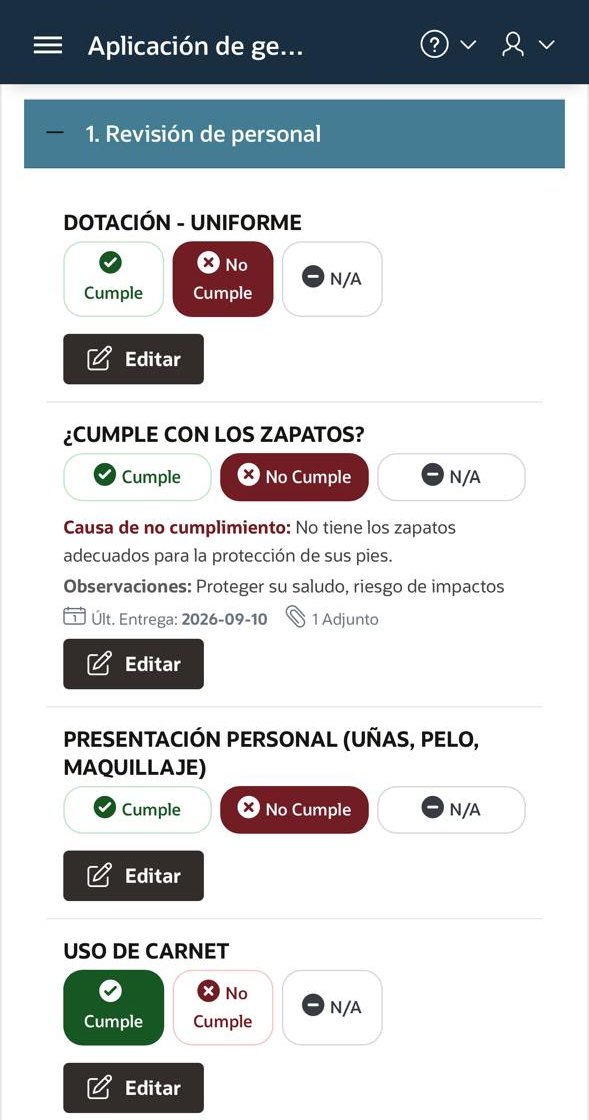 Lista de chequeo de evaluación de personal: cumple, no cumple o no aplica
