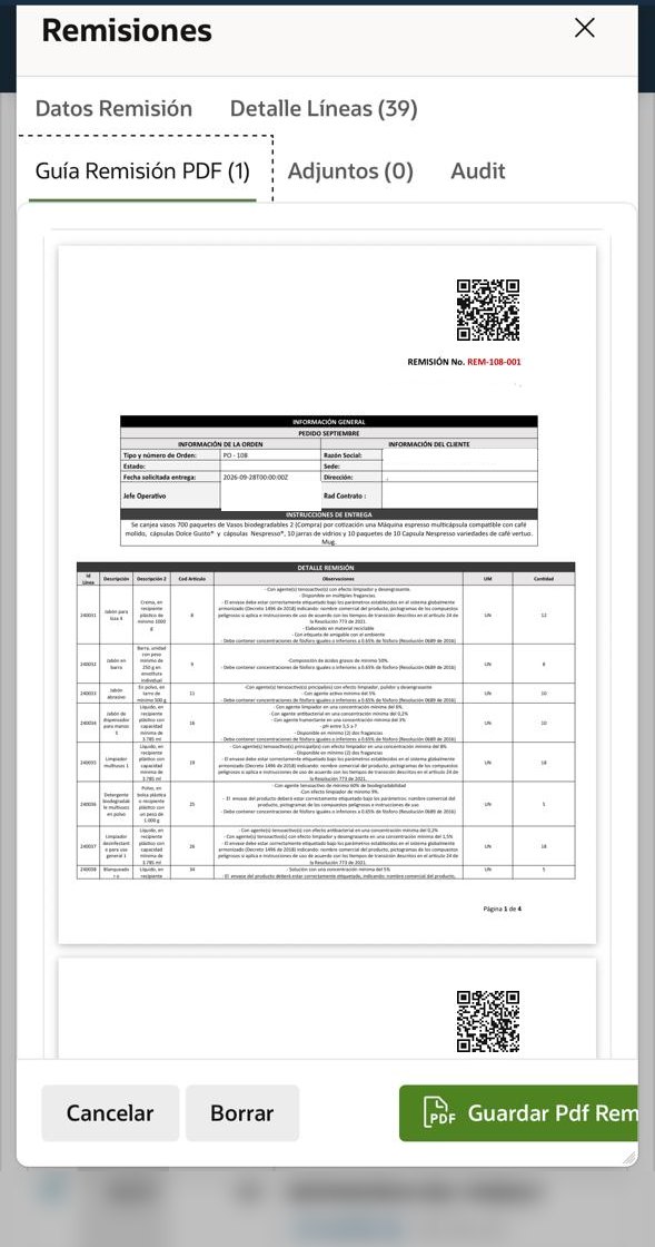 Guía de remisión en PDF con su código QR, vista desde el celular